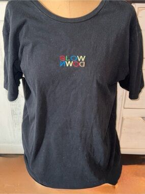 PacSun Black Tee with Multicolor "SLOW DOWN" Embroidery